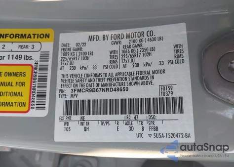 2022 Ford Bronco Sport Big Bend из США, поврежденный, VIN 3FMCR9B67NRD48650